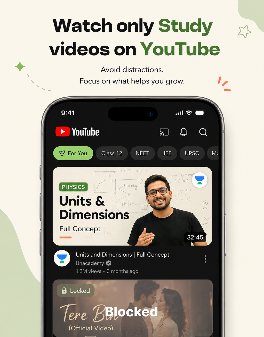 YouTube study mode — only learning videos